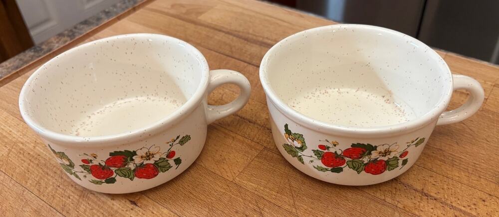 Vintage Treasure Craft Strawberry Soup Mugs Set of 2 Speckled Stoneware USA